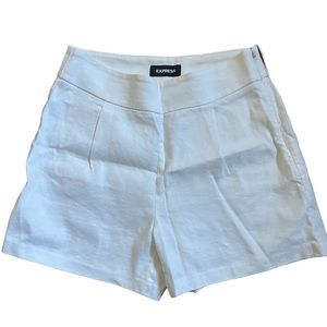 Express White Linen Midi High Rise Shorts